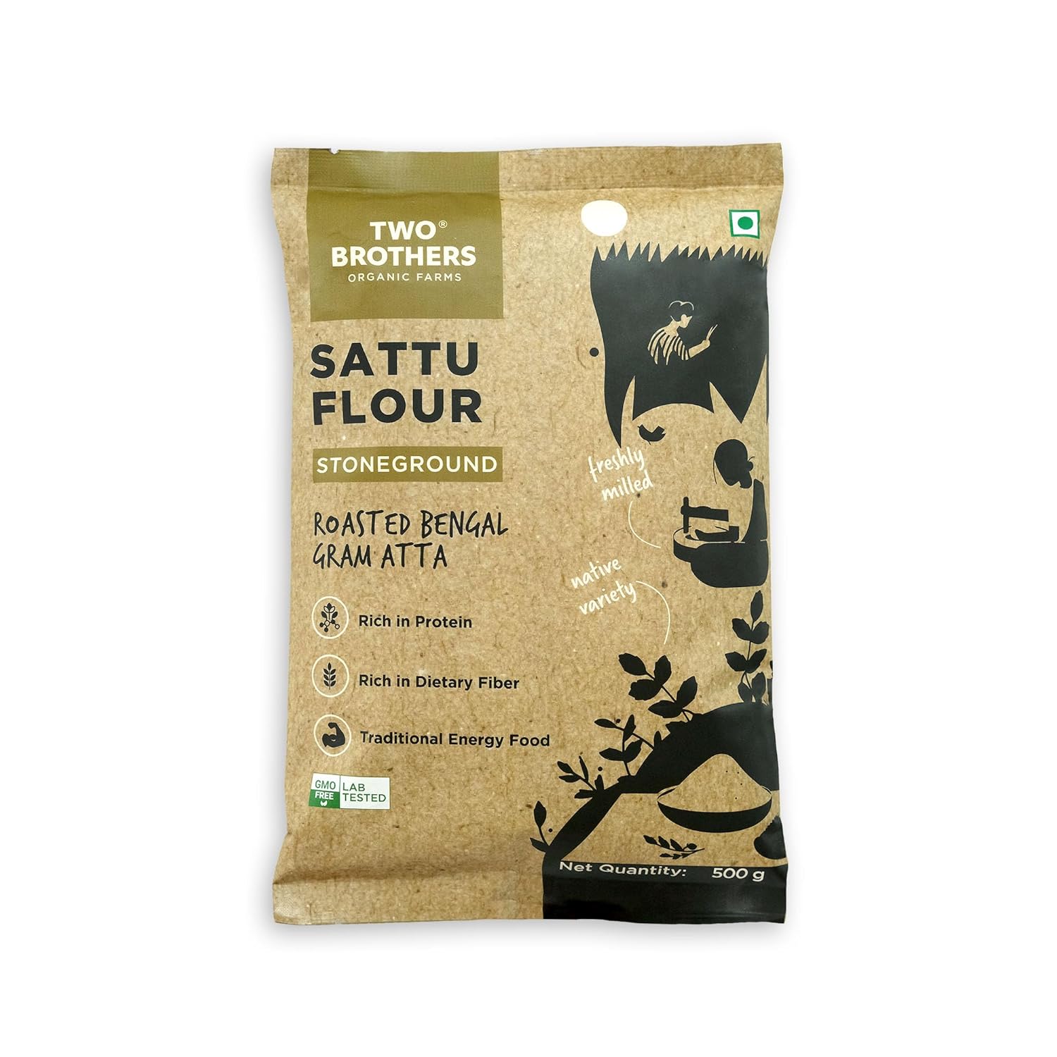 Two Brothers Organic Farms Sattu Atta (500g) | Made Using Bengal Gram | Natural & Gluten Free Chana Sattu | High Protein Bengal Gram Flour | Sattu Drink Powder | Gram Powder