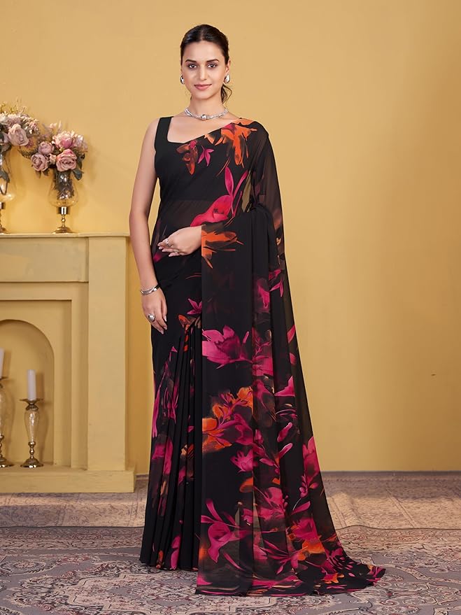 Garden Vareli Georgette Floral Printed Saree
