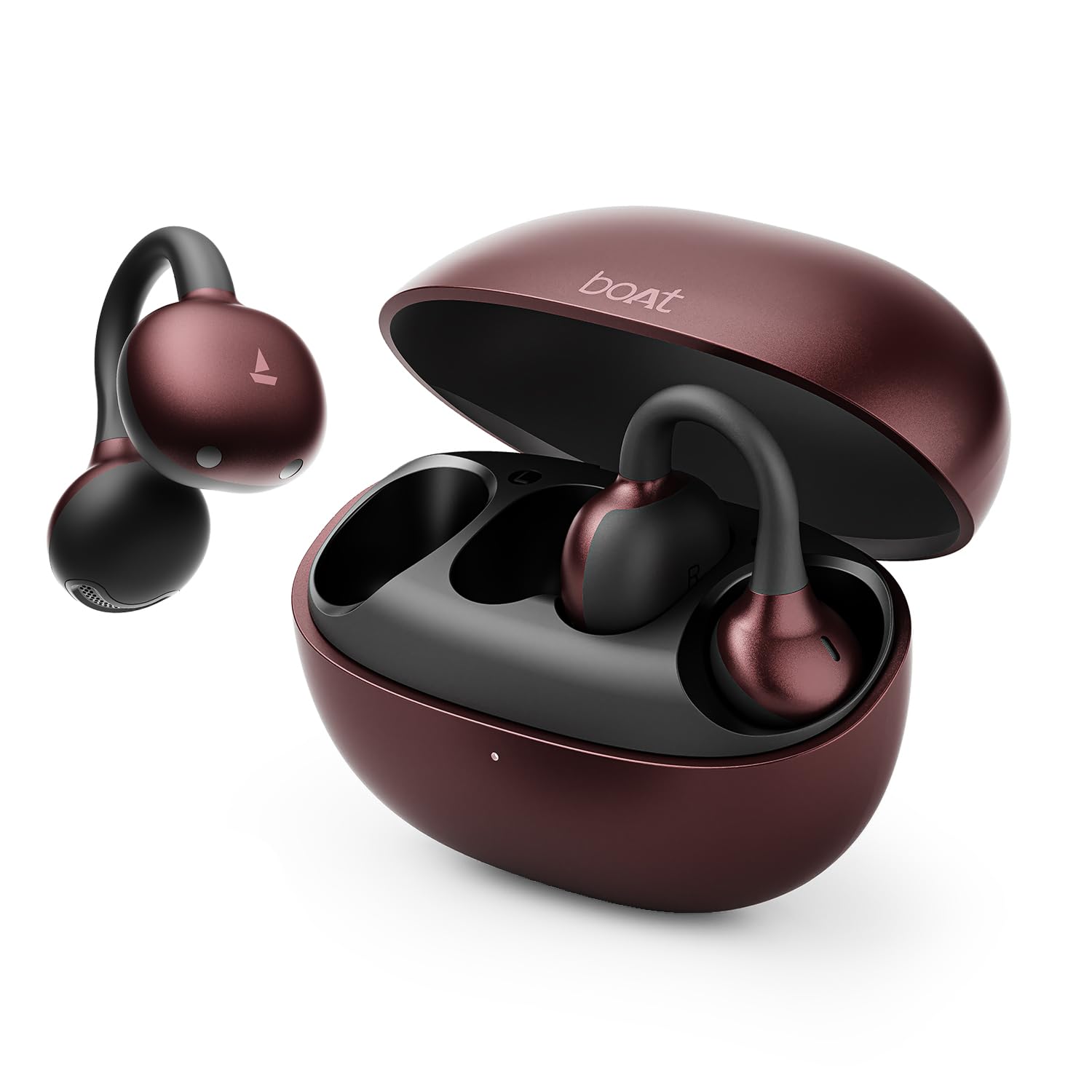 boAt Airdopes ProClip w/Air Conduction Tech, Feather-Light Earbuds, Clip-On Design, All Day Wear Comfort, Up to 52H Battery, 12mm Dynamic Drivers,App Support,BT v6.0, OWS Earbuds with mic(Velvet Wine)