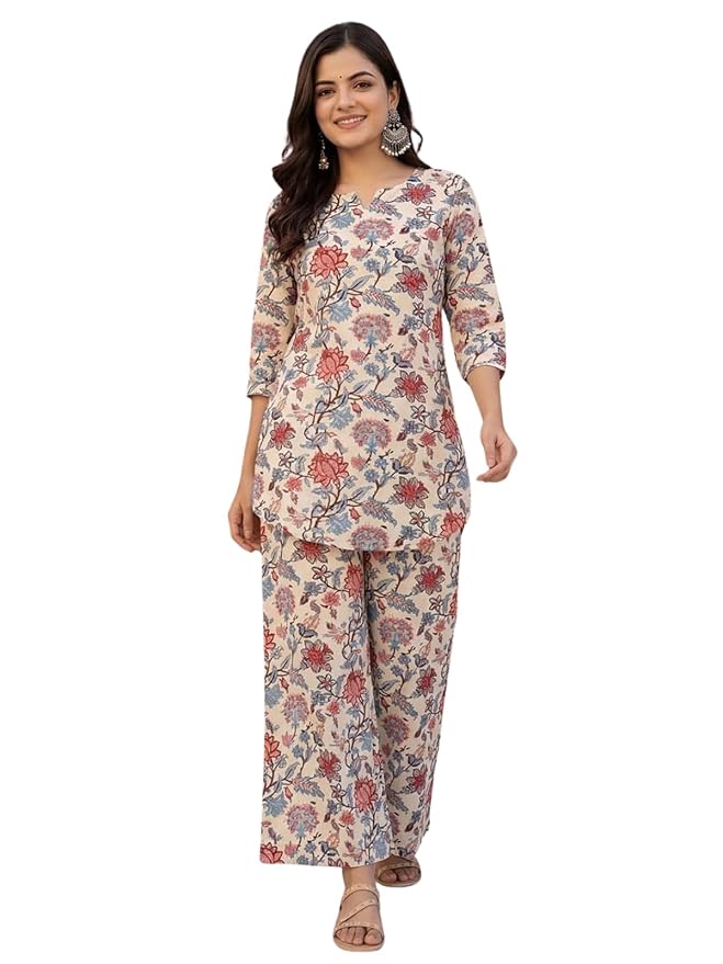 Leriya Fashion Kurta Sets for Woman | Co ord Set for Women Stylish | Kurti Set for Woman | Short Kurti for Women Latest | Kurtis | Ethnic Jaipuri Straight Kurta Set with Palazzo Pants | Salwar Suit for Party Outfits