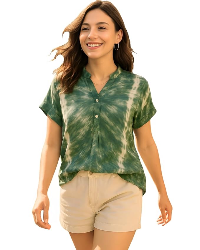 Maaesa Women Handcrafted Tie & Dye Rayon Top | Regular Fit | Lightweight & Breathable Fabric | Casual Wear & Office Wear