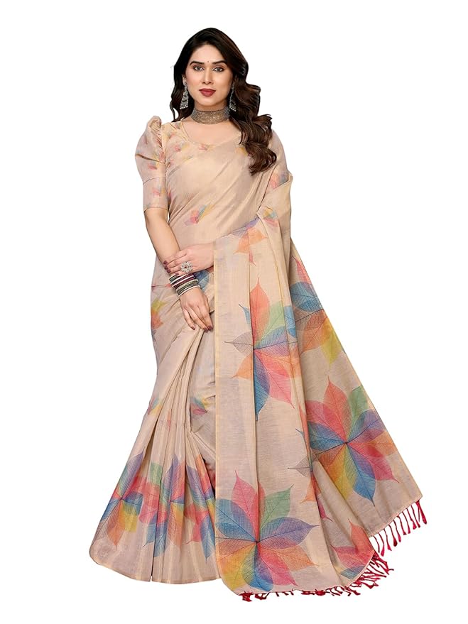 Yashika Women's Chanderi Floral Digital Print Chandheri Saree with Unstitched Blouse Material