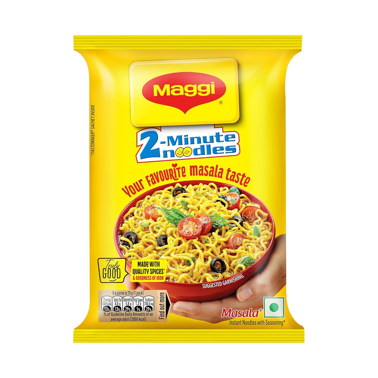 MAGGI 2-Minute Instant Noodles, Favourite Masala Taste, Masala Noodles With Goodness Of Iron, Made With Choicest Quality Spices, 70g/72g/75g Pouch (weight may vary)
