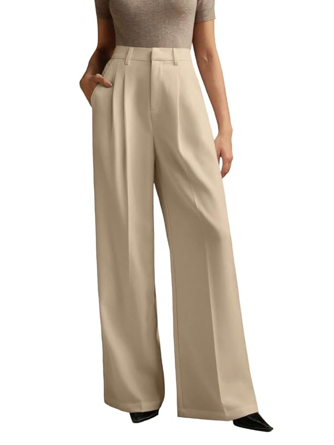 KOTTY Women's Solid|Button|Wide Leg Style|High Rise|Office wear Pant