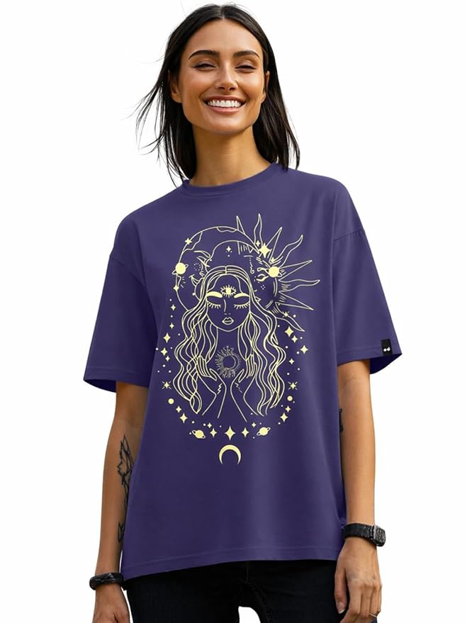 Bewakoof Women's Cotton Oversized Fit Half Sleeve Round Neck T-Shirt | Casual wear | Streetwear | Oversized Tshirt for Woman Cotton| Baggy