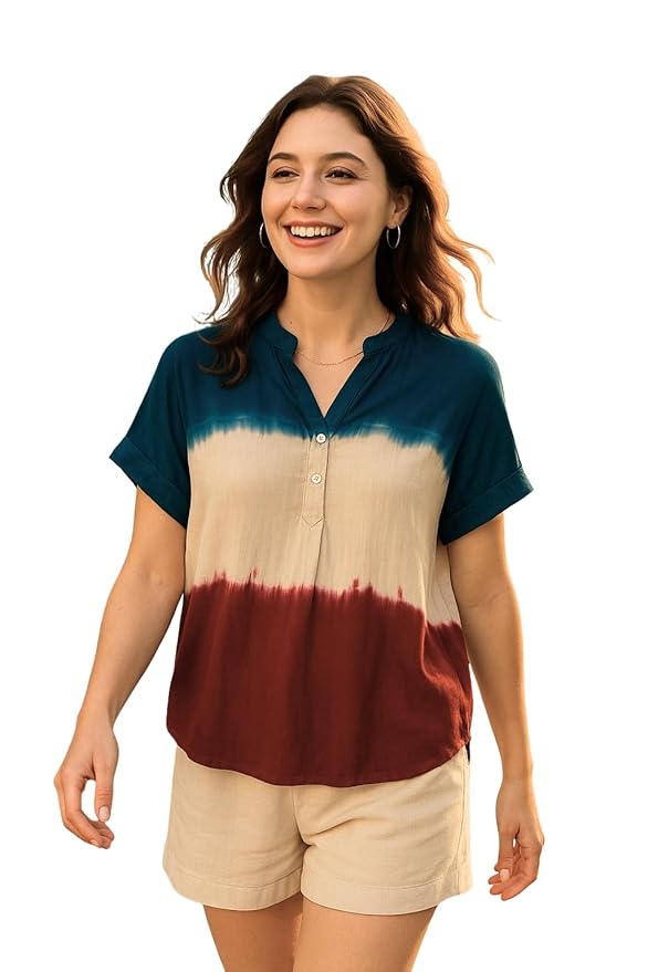 Maaesa Women Handcrafted Tie & Dye Rayon Top | Casual Wear & Office Wear | Lightweight & Breathable Fabric