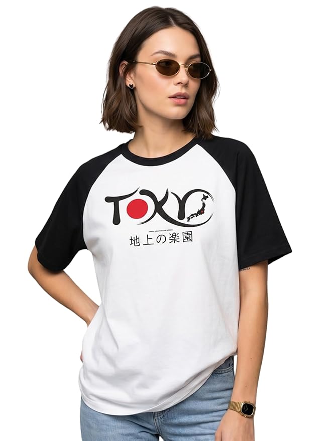 JUNEBERRY® Round Neck Drop Shoulder Round Neck Black & White Graphic Printed Pure Cotton Oversized Baggy Fit T-Shirt for Women & Girls (Sizes: S to 2XL)