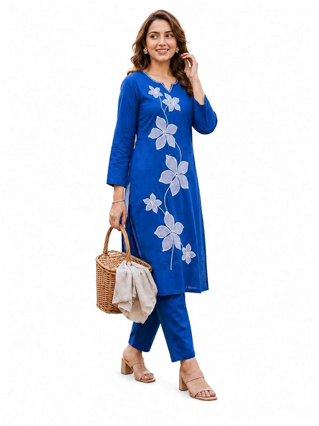 MK ENTERPRISESWomen's Cotton Floral Printed Straight Kurti with Pant - UG-09