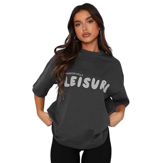 London Hills Women's Casual Printed Round Neck Oversized Longline Drop Shoulder Boho Style T-Shirt