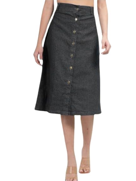 K K Stylish Flared Comfortable Solid Long Denim Skirt for Women & Girls