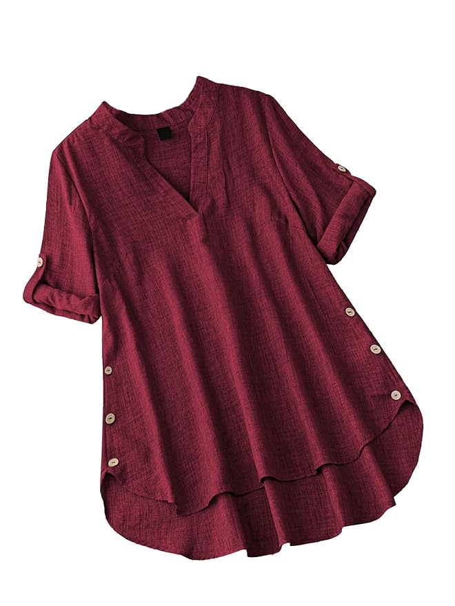 TADKEE Women's Linen Blend Solid Regular Fit Tunic Top | Kurti for Women