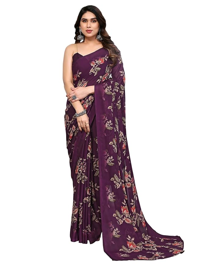SIRIL Women's Floral Printed Georgette Saree with  Blouse Piece