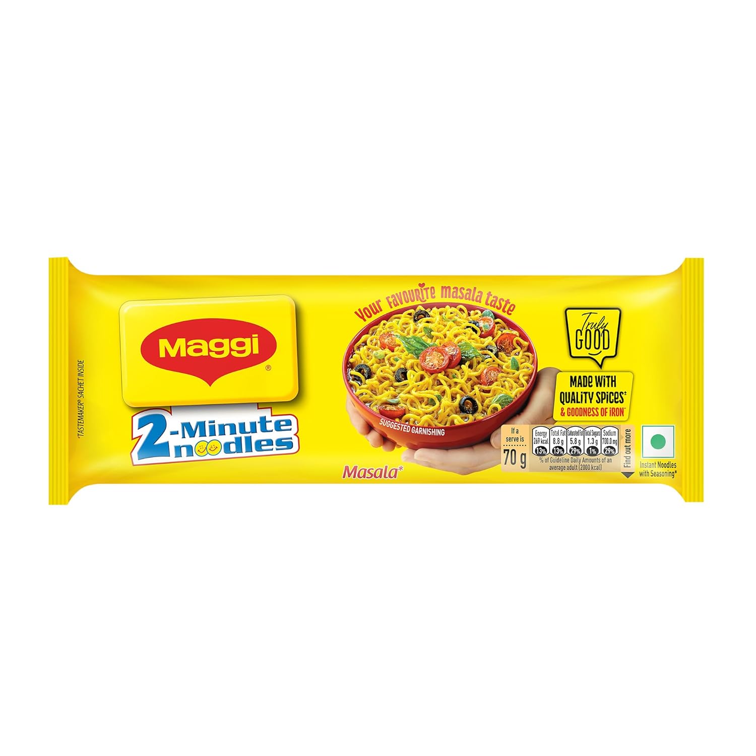 MAGGI 2-Minute Instant Noodles, Favourite Masala Taste, Masala Noodles With Goodness Of Iron, Made With Choicest Quality Spices, 420g/450g Pouch (weight may vary)