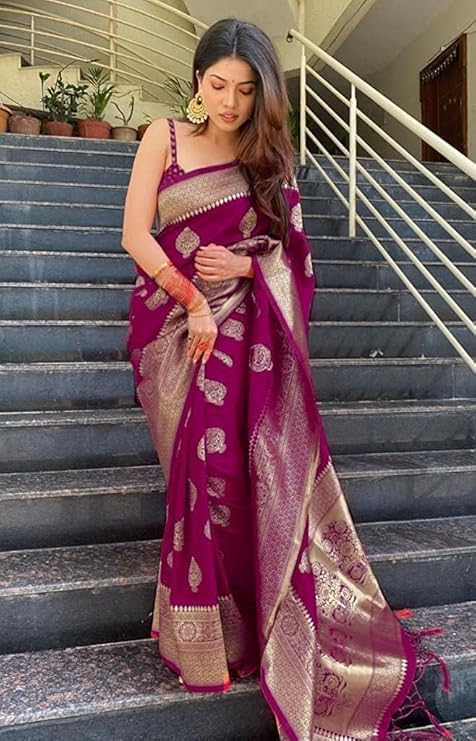 C J Enterprise Women's Pure Kanjivaram Silk Saree Soft Design With Blouse Piece For Wedding (Pari122-51)