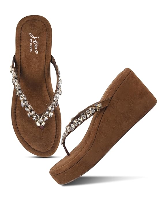 JM LOOKS Women Elegant Embellished Platform Wedge Sandals Designed for Comfort and Statement Style