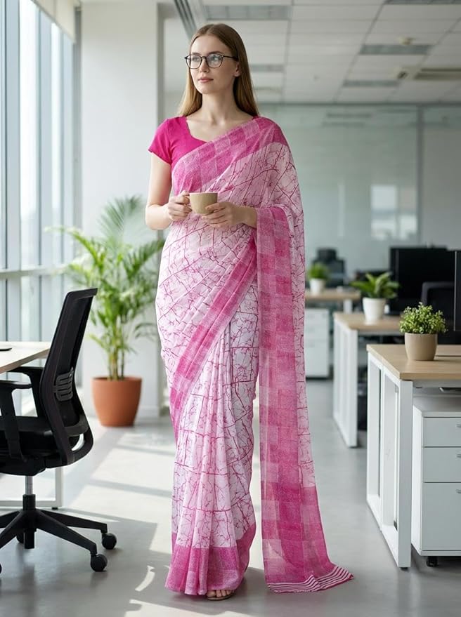 KASHVI SAREES Printed Georgette Saree With Unstitched Blouse Piece