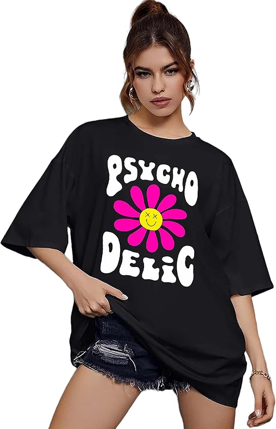 London Hills Women's Casual Printed Round Neck Longline Drop Shoulder Boho Style T-Shirt