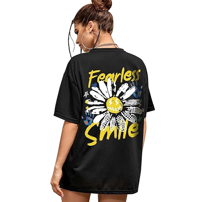 London Hills Women's Casual Printed Round Neck Shoulder Boho Style T-Shirt