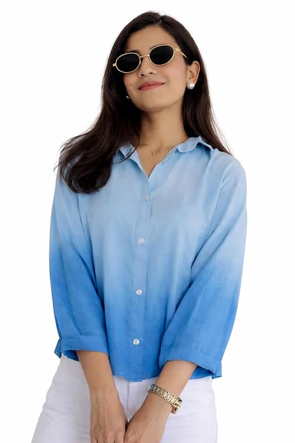Women’s Ombre Pink Casual Shirt for Women | Full Sleeve Stylish Western Top | Soft Regular Fit Button Down Shirt for Girls & Women
