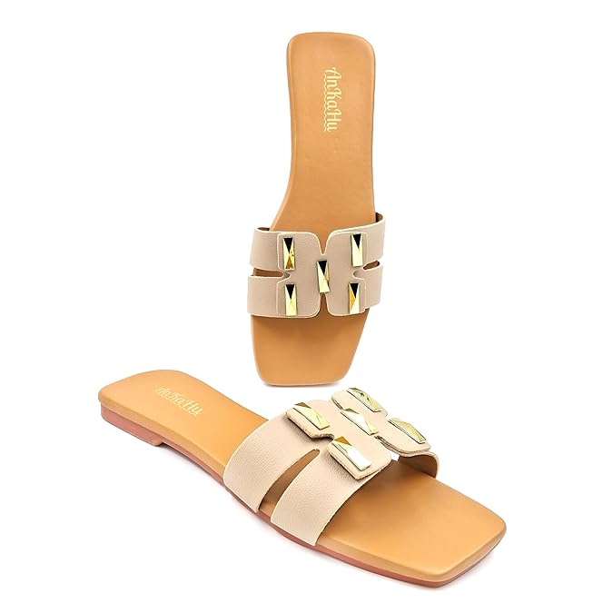 flats for women stylish daily use flip flops girls slippers open square toe footwear sandals under 300 | Slides for women stylish