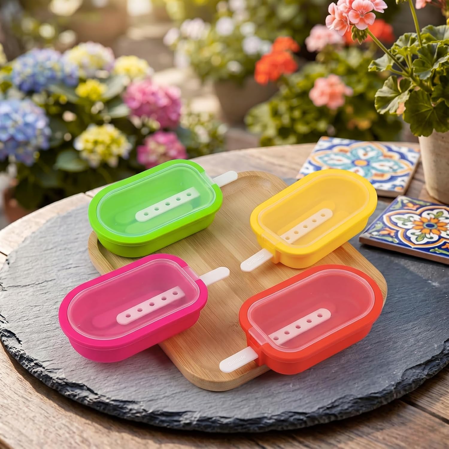 Solitude 4 Pcs Oval Silicone Kulfi & Ice Candy Moulds with Sticks | Popsicle & Ice Cream Maker Mold for Kids | Reusable BPA-Free DIY Popsicle Molds for Juice, Yogurt & Fruit Treats