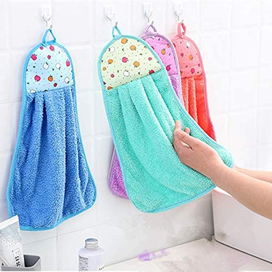 Outlay Home Microfiber Wash Basin Hanging Hand Kitchen Towel Napkin with Ties (44x24 cm, Pack of 4, Multicolor), 200 GSM