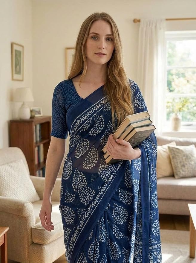 ANAND SAREES Printed Georgette Saree With Unstitched Blouse Piece
