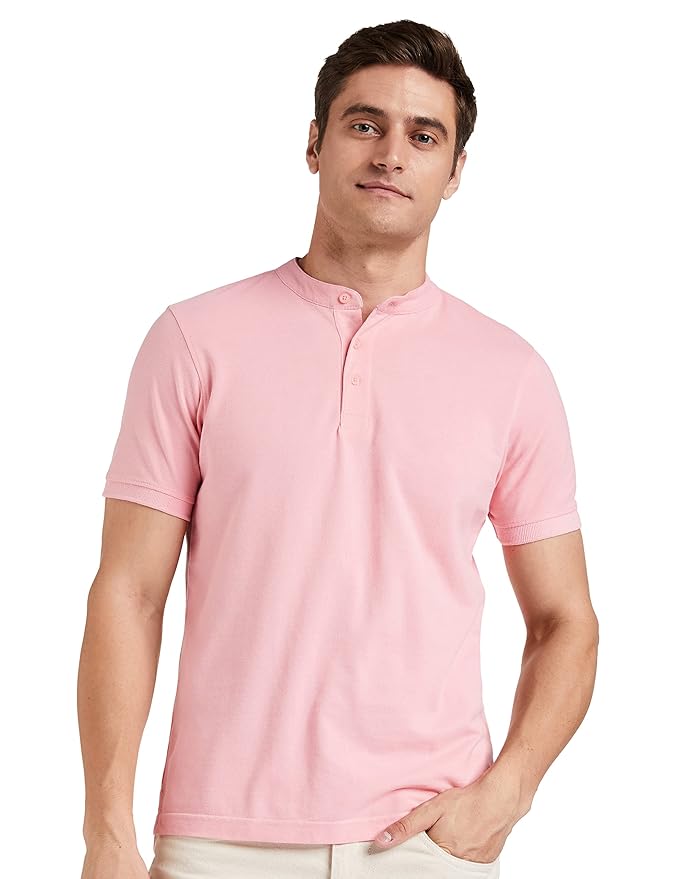 Amazon Brand - Symbol Men's Cotton Rich Polo T Shirt | Mandarin Collar Tshirts | Half Sleeves | Plain - Regular Fit (Available in Plus Sizes)