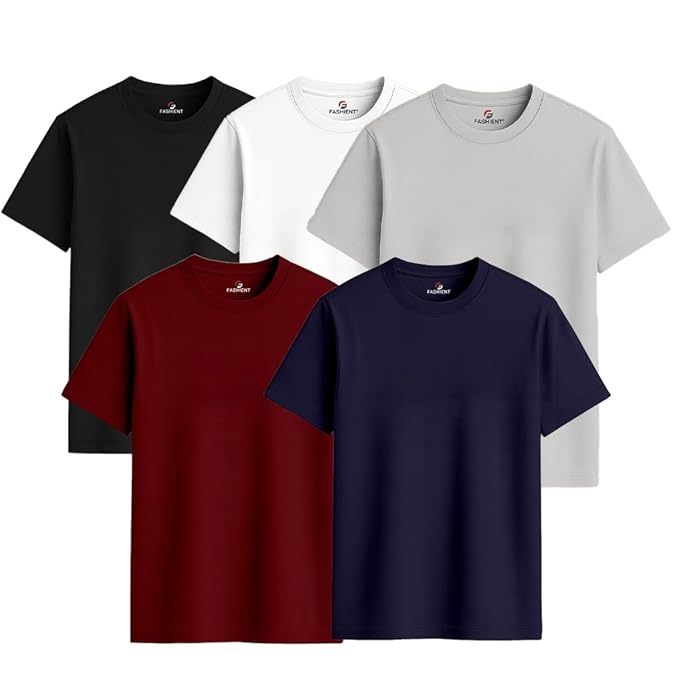 Men’s Plain 100% Cotton T-Shirt Multicolor Combo Pack of 5 Regular Fit Round Neck Half Sleeve Comfortable Gym Sports Summer wear Stylish Basic Tees