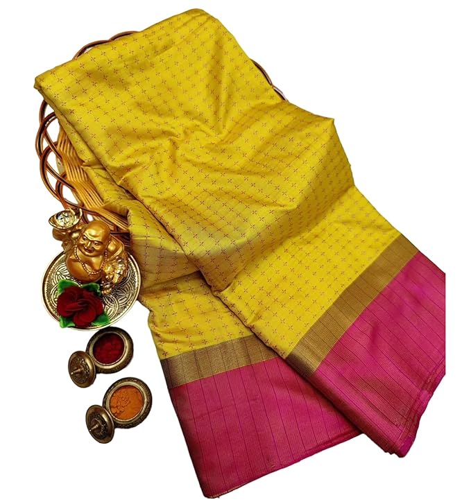 VJ Fashion Women's Floral Pattern Cotton Silk Saree with Unstitched Blouse Piece and Zari Lace Dobby Weave Type