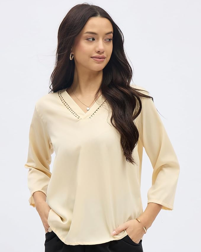 SheWill Printed Top with Contrast Tipping – Stylish Ethnic & Western Tops for Women – Summer Travel Wear, Trendy Tops for Jeans, Lightweight & Comfortable Casual Wear
