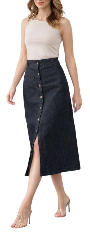 Trending Stylish Flared Comfortable Solid Long Denim Skirt for Women & Girls